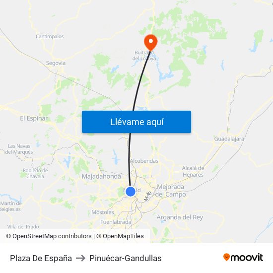 Plaza De España to Pinuécar-Gandullas map
