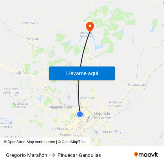 Gregorio Marañón to Pinuécar-Gandullas map