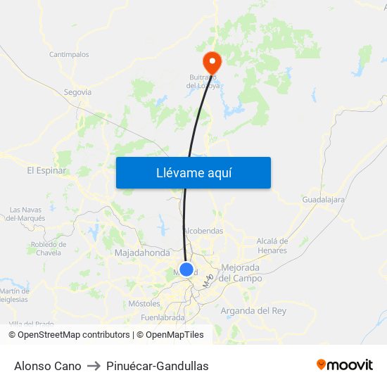 Alonso Cano to Pinuécar-Gandullas map