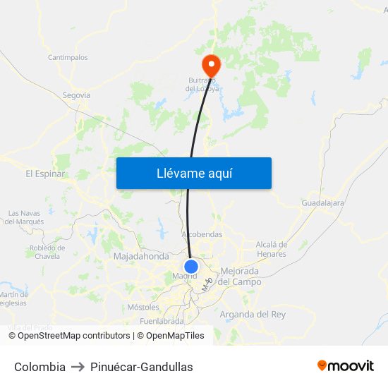 Colombia to Pinuécar-Gandullas map