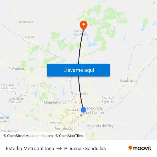 Estadio Metropolitano to Pinuécar-Gandullas map