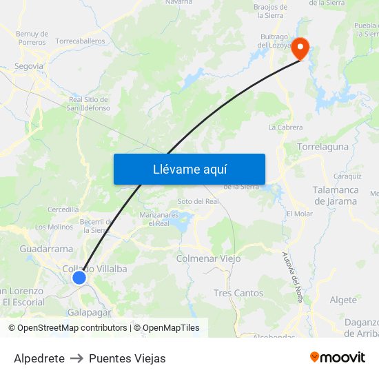 Alpedrete to Puentes Viejas map