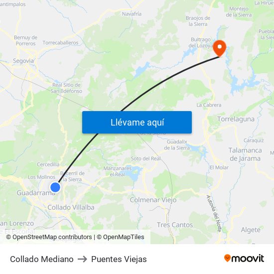 Collado Mediano to Puentes Viejas map