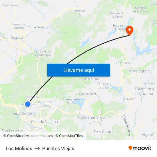 Los Molinos to Puentes Viejas map