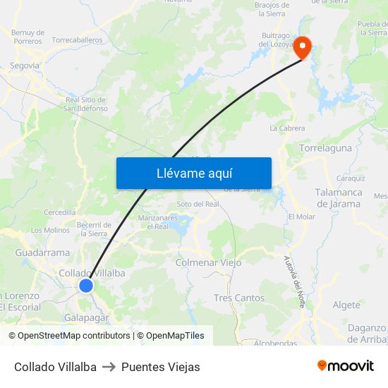 Collado Villalba to Puentes Viejas map