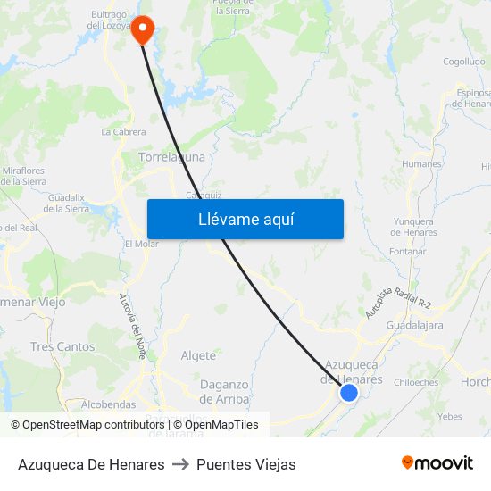 Azuqueca De Henares to Puentes Viejas map