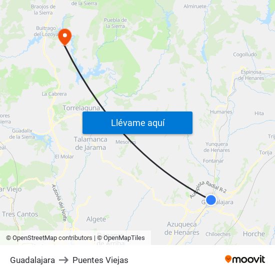 Guadalajara to Puentes Viejas map