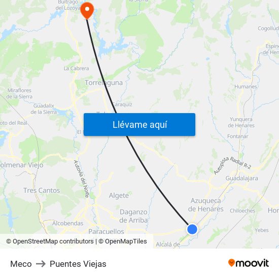 Meco to Puentes Viejas map