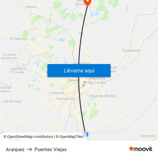 Aranjuez to Puentes Viejas map