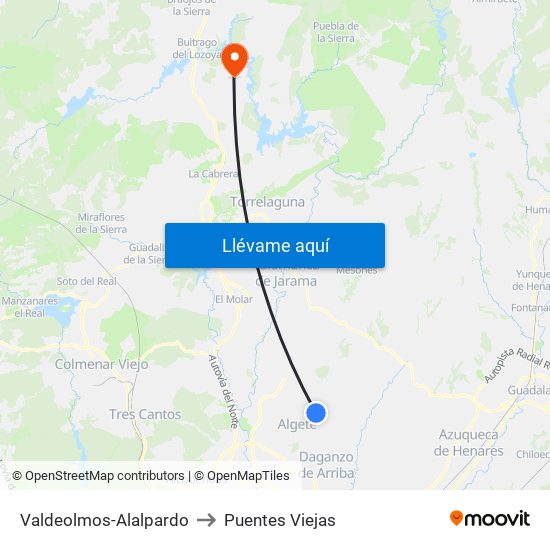 Valdeolmos-Alalpardo to Puentes Viejas map