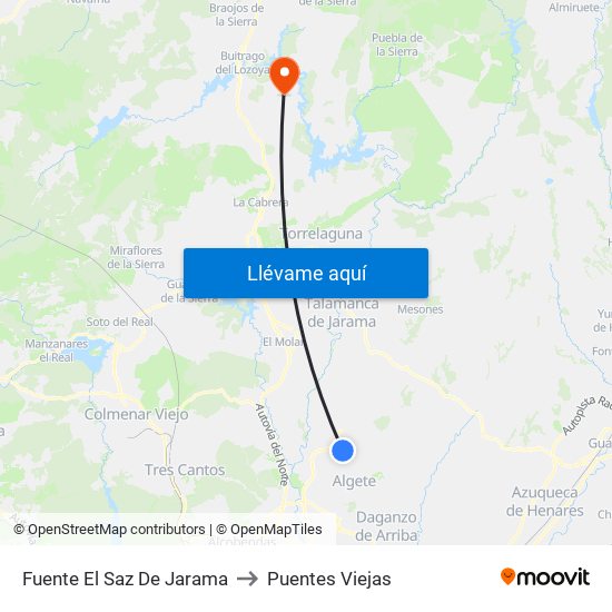 Fuente El Saz De Jarama to Puentes Viejas map