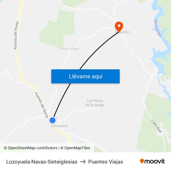 Lozoyuela-Navas-Sieteiglesias to Puentes Viejas map