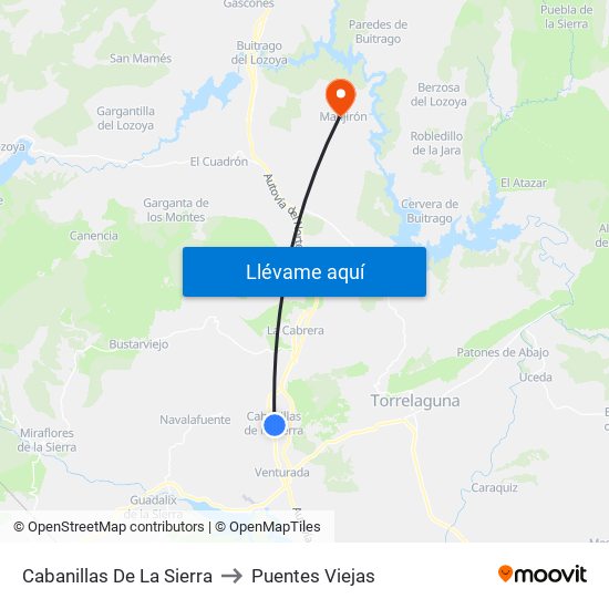 Cabanillas De La Sierra to Puentes Viejas map
