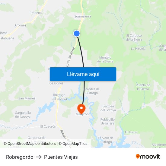 Robregordo to Puentes Viejas map