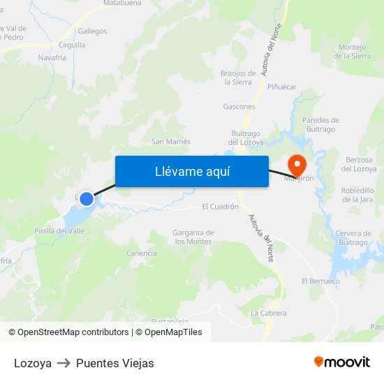 Lozoya to Puentes Viejas map