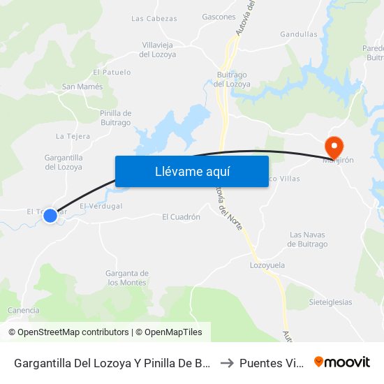 Gargantilla Del Lozoya Y Pinilla De Buitrago to Puentes Viejas map