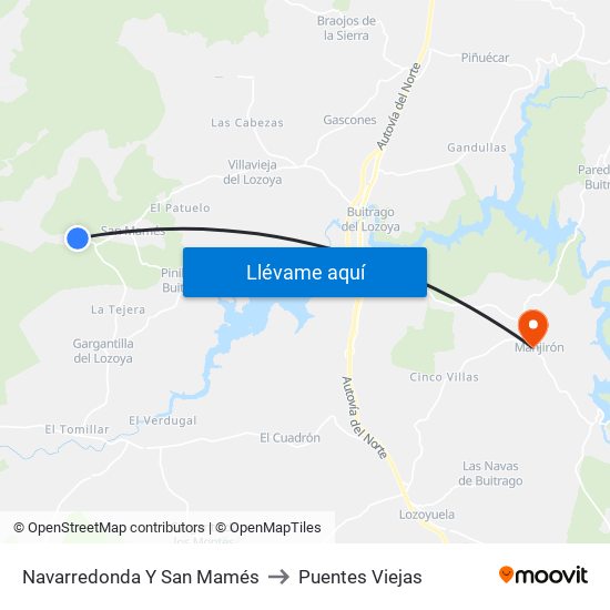 Navarredonda Y San Mamés to Puentes Viejas map