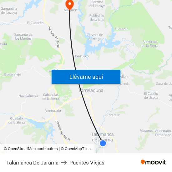 Talamanca De Jarama to Puentes Viejas map