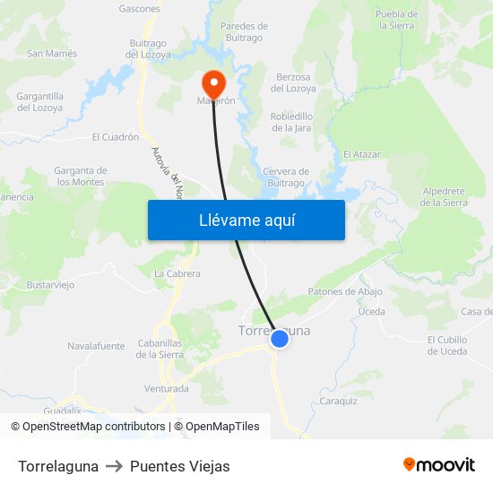 Torrelaguna to Puentes Viejas map