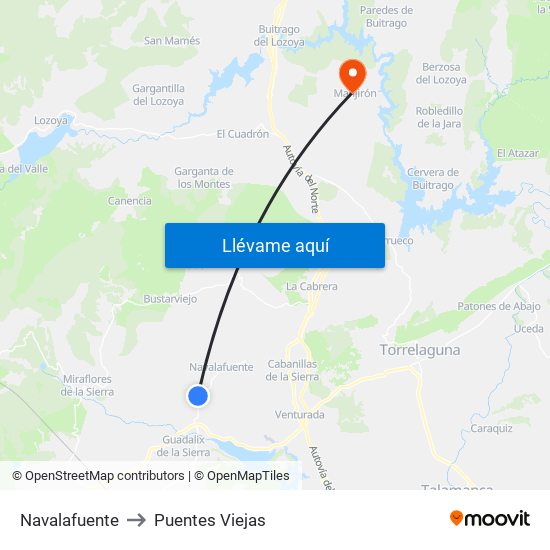 Navalafuente to Puentes Viejas map