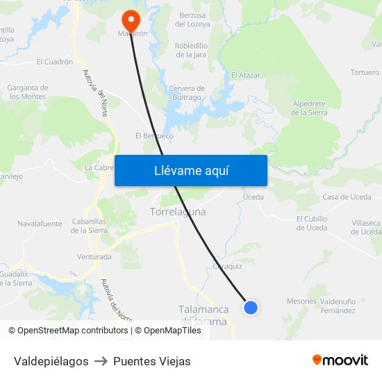 Valdepiélagos to Puentes Viejas map