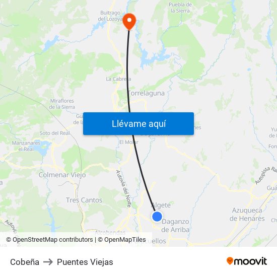 Cobeña to Puentes Viejas map