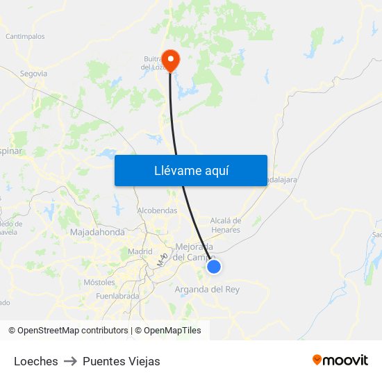 Loeches to Puentes Viejas map