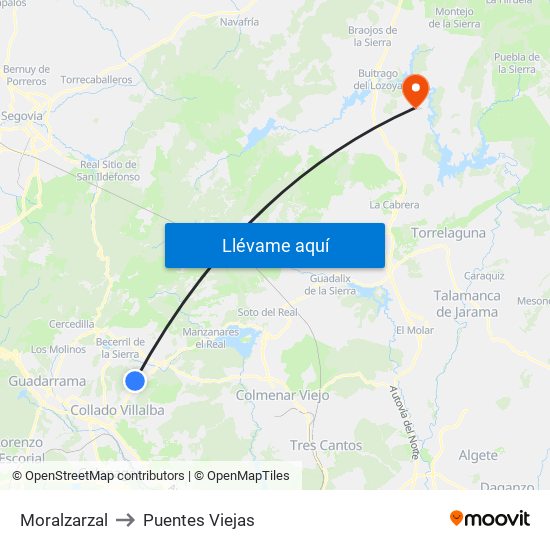 Moralzarzal to Puentes Viejas map