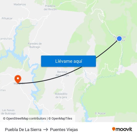 Puebla De La Sierra to Puentes Viejas map