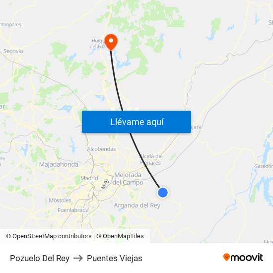 Pozuelo Del Rey to Puentes Viejas map