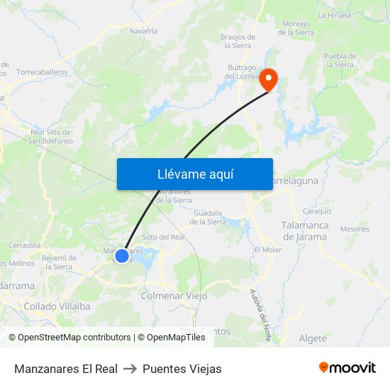 Manzanares El Real to Puentes Viejas map