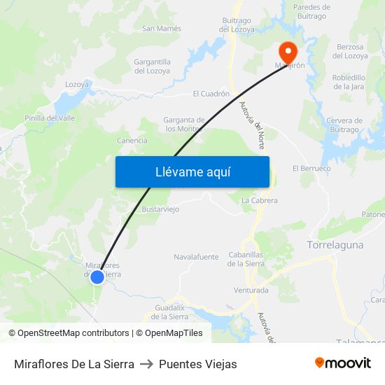 Miraflores De La Sierra to Puentes Viejas map