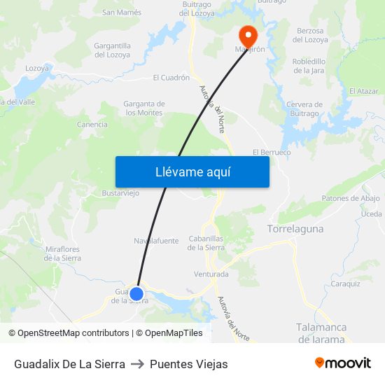 Guadalix De La Sierra to Puentes Viejas map