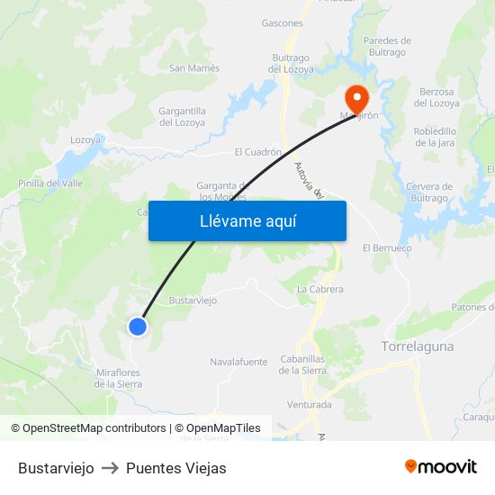 Bustarviejo to Puentes Viejas map