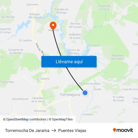 Torremocha De Jarama to Puentes Viejas map
