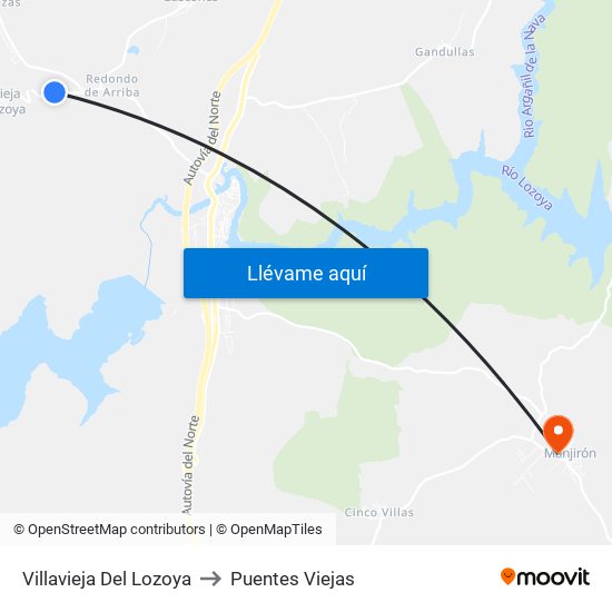 Villavieja Del Lozoya to Puentes Viejas map