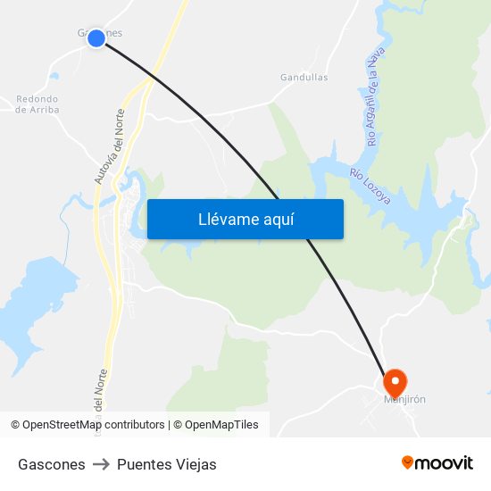 Gascones to Puentes Viejas map