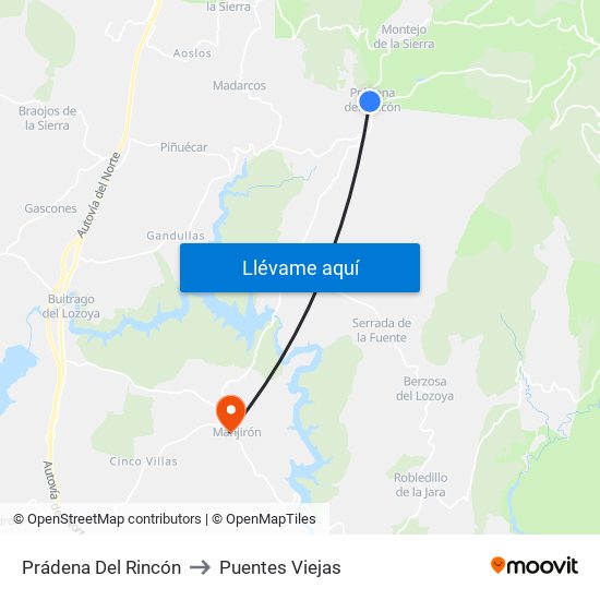 Prádena Del Rincón to Puentes Viejas map