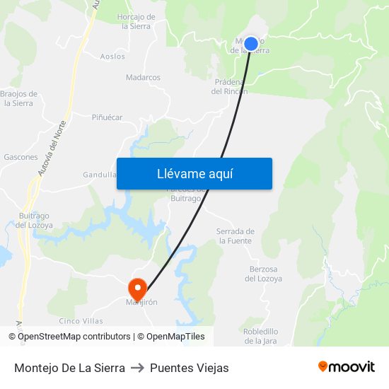 Montejo De La Sierra to Puentes Viejas map