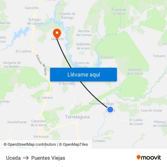 Uceda to Puentes Viejas map