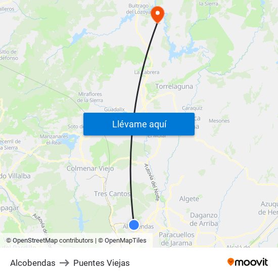 Alcobendas to Puentes Viejas map