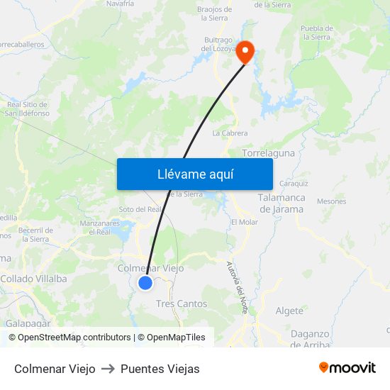 Colmenar Viejo to Puentes Viejas map