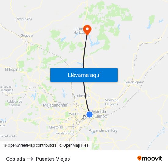 Coslada to Puentes Viejas map