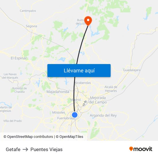 Getafe to Puentes Viejas map