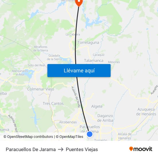 Paracuellos De Jarama to Puentes Viejas map