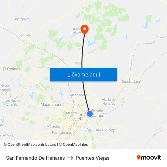 San Fernando De Henares to Puentes Viejas map