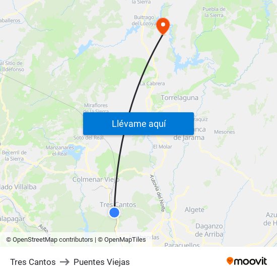 Tres Cantos to Puentes Viejas map