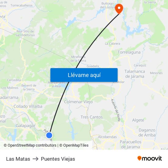 Las Matas to Puentes Viejas map
