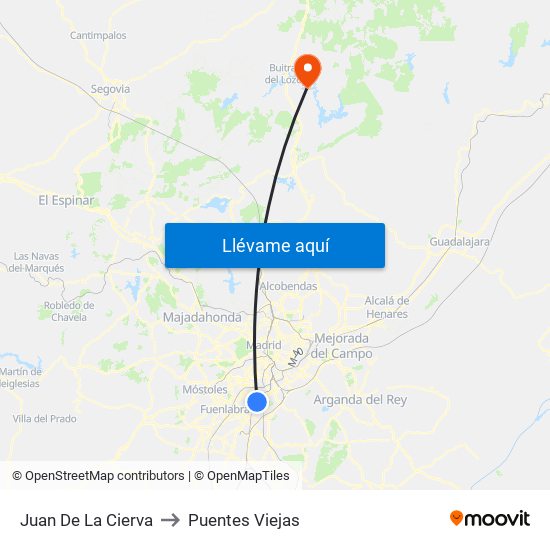 Juan De La Cierva to Puentes Viejas map