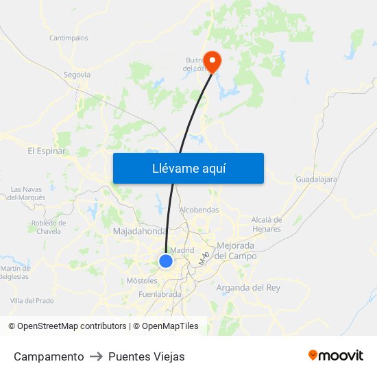 Campamento to Puentes Viejas map